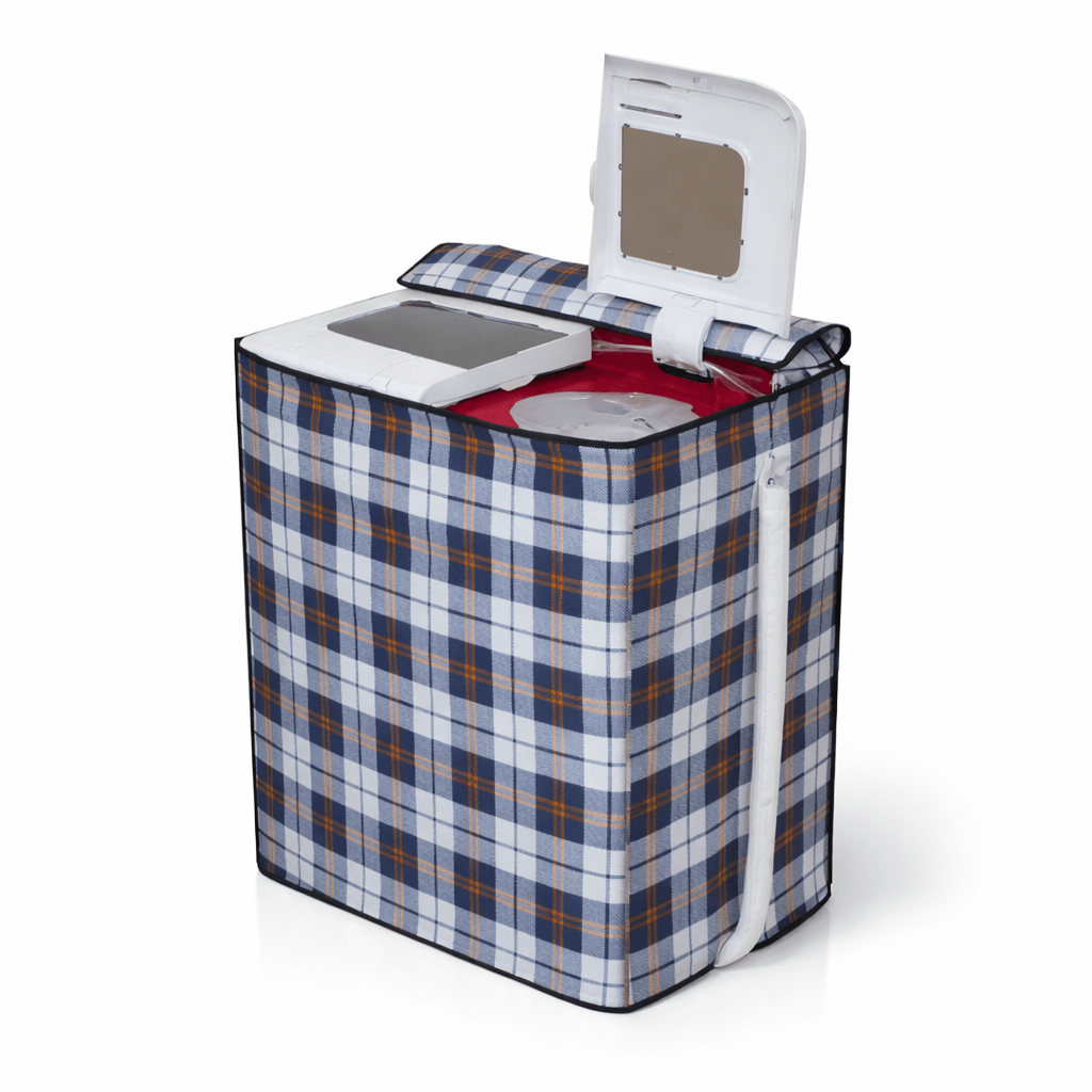 Checkered waterproof semi automatic washing machine cover with zip opening